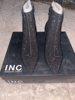 INC International Concepts Black Rhinestone Pointed Toe Ankle Booties
